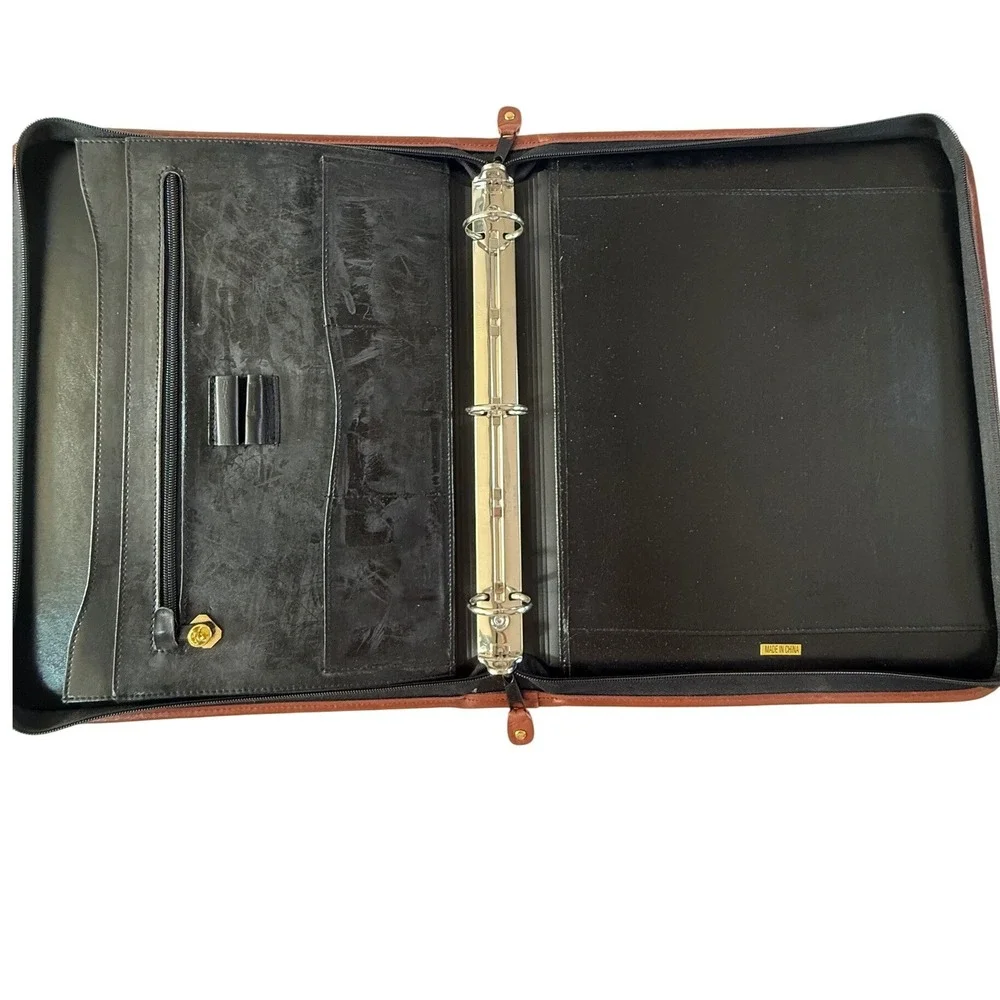 VTG Green Canvas Faux Leather Zip Portfolio Binder Organizer Briefcase Handles